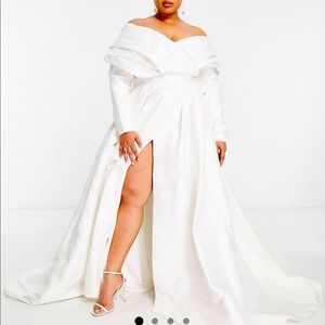 ASOS EDITION Curve off shoulder wedding dress with full skirt